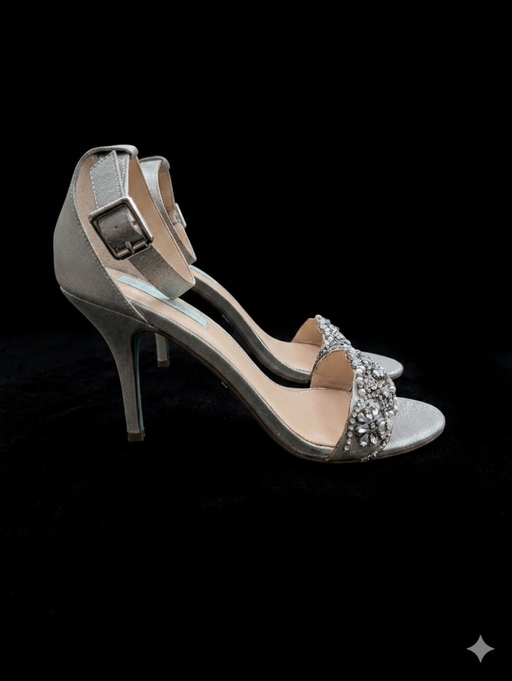 Silver Embellished Open-Toe High Heel Sandals